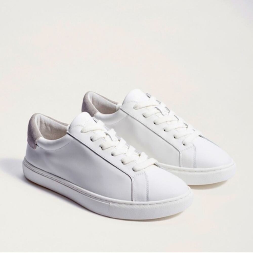 Sam Edelman lupita women’s white leather Sneakers taupe suede heel tennis shoes